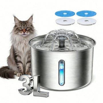 3L stainless steel automatic cat water fountain with quiet USB powered drinking dispenser design for pets