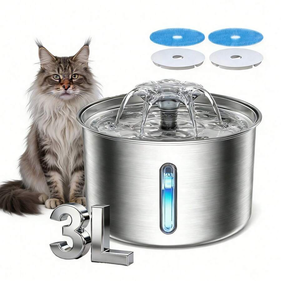 3L stainless steel automatic cat water fountain with quiet USB powered drinking dispenser design for pets