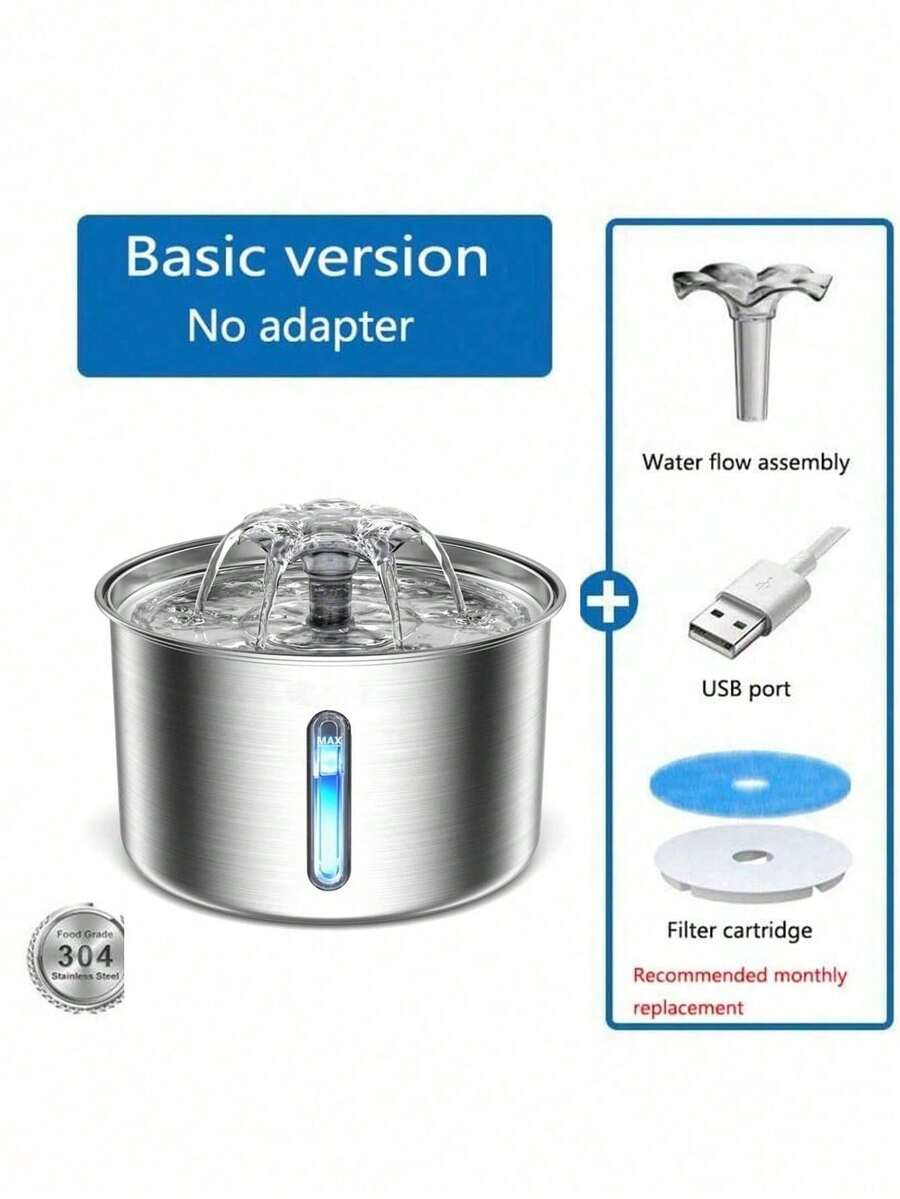 3L stainless steel automatic cat water fountain with quiet USB powered drinking dispenser design for pets
