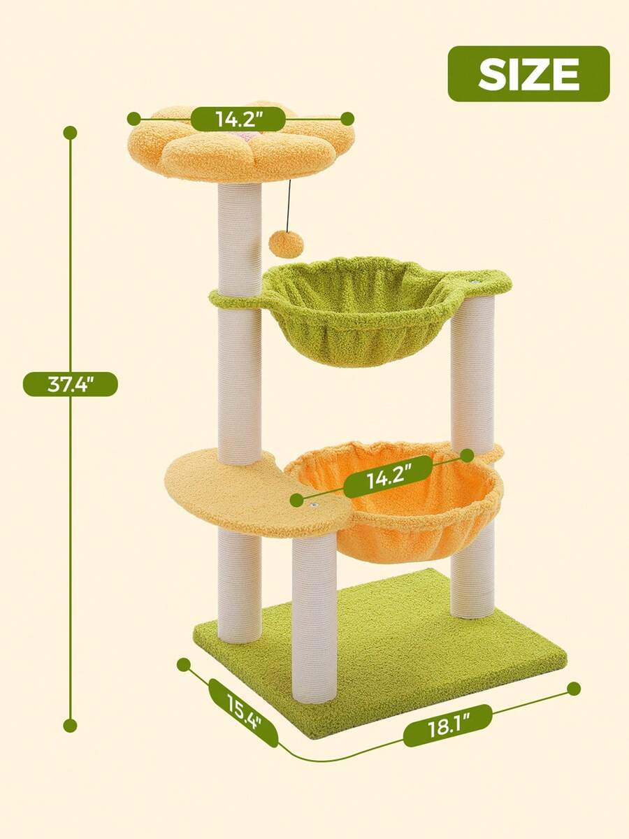 Small vintage cat tree tower for indoor cats featuring a cozy cushioned top perch, soft cat condo, natural sisal scratching posts, and a scratching ladder.