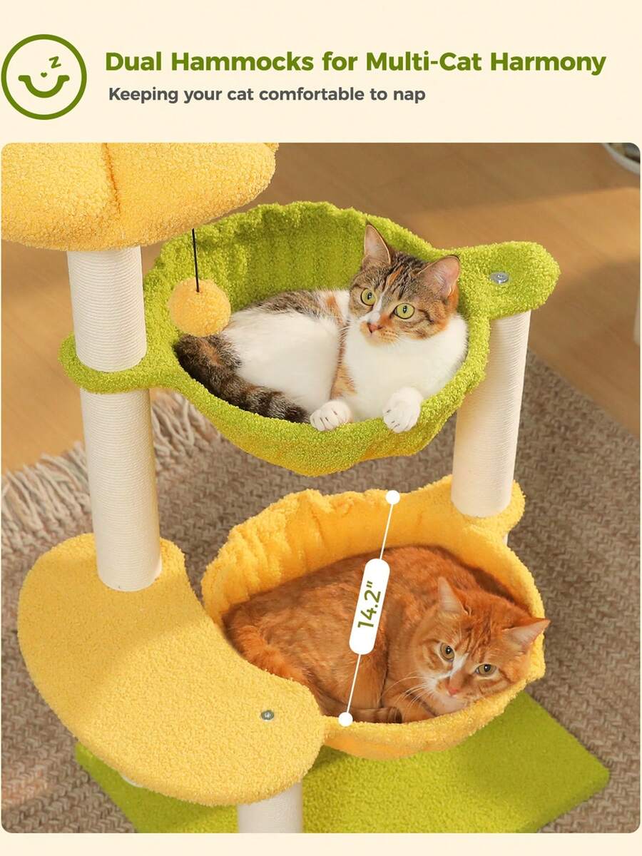 Small vintage cat tree tower for indoor cats featuring a cozy cushioned top perch, soft cat condo, natural sisal scratching posts, and a scratching ladder.