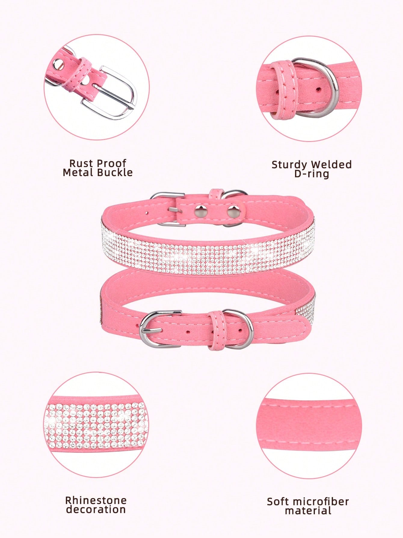 Multicolor sparkling crystal adjustable dog and cat collar made from polyurethane PU for pets with 16-46cm neck size