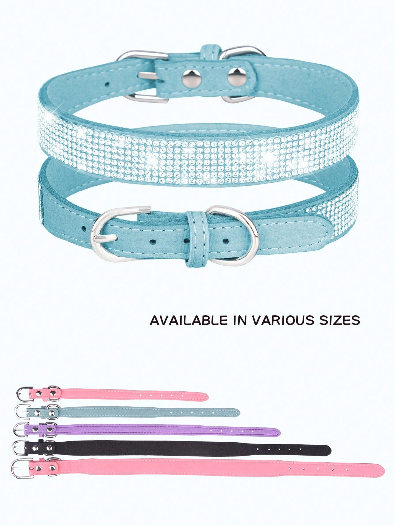 Multicolor sparkling crystal adjustable dog and cat collar made from polyurethane PU for pets with 16-46cm neck size