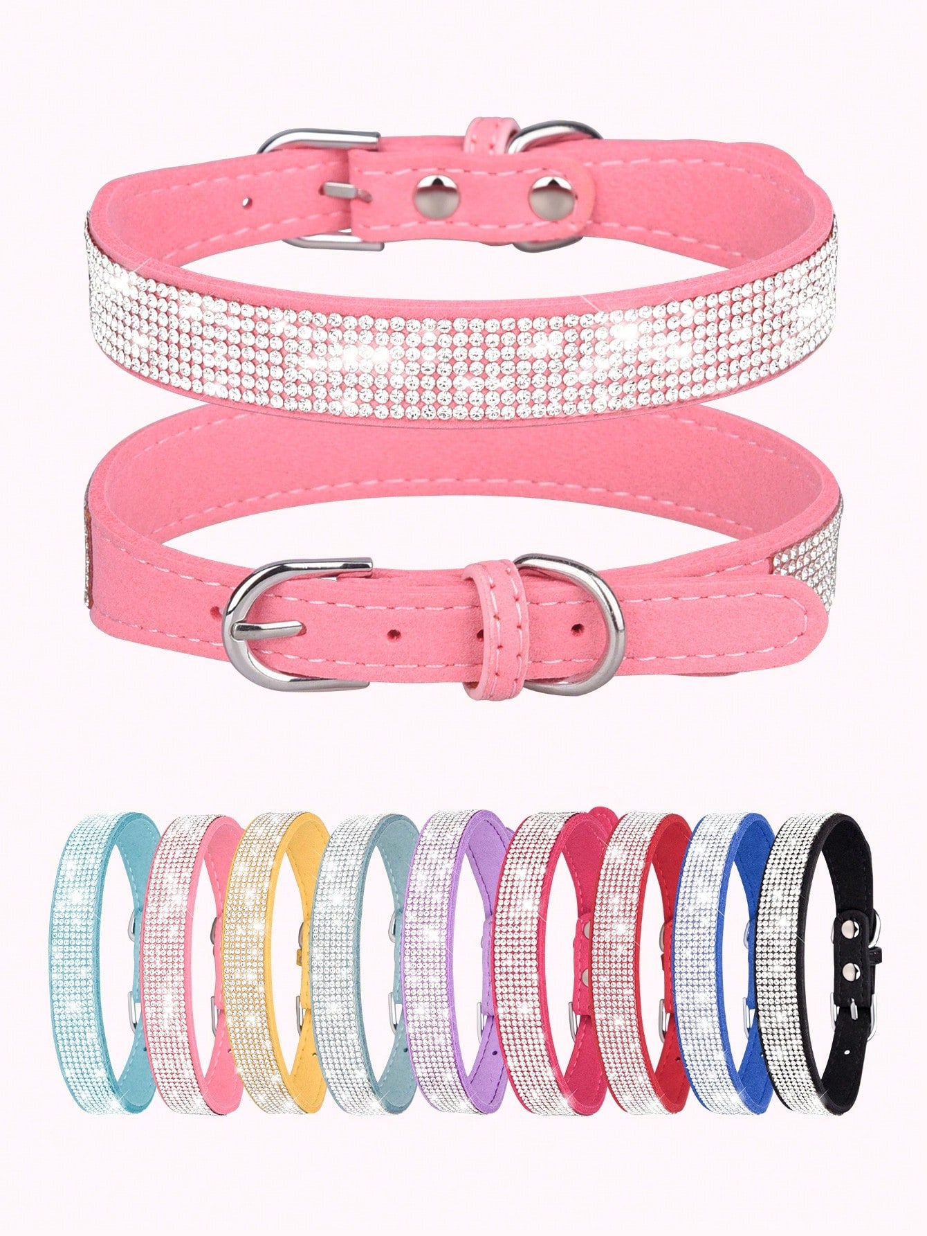 Multicolor sparkling crystal adjustable dog and cat collar made from polyurethane PU for pets with 16-46cm neck size