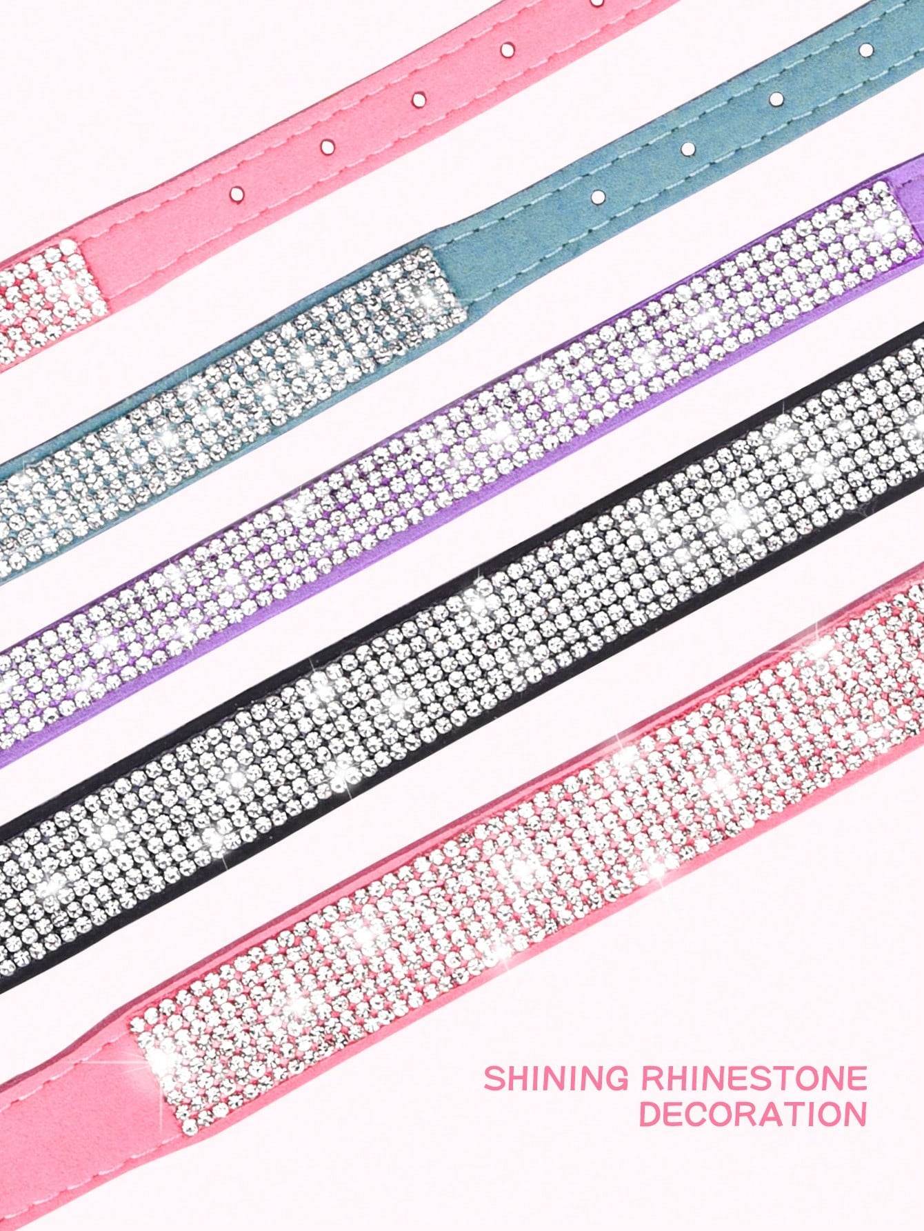 Multicolor sparkling crystal adjustable dog and cat collar made from polyurethane PU for pets with 16-46cm neck size