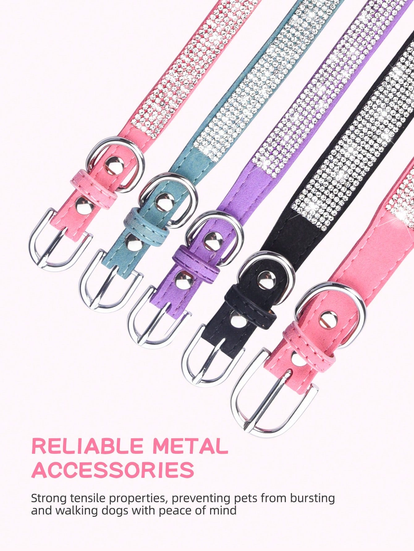 Multicolor sparkling crystal adjustable dog and cat collar made from polyurethane PU for pets with 16-46cm neck size