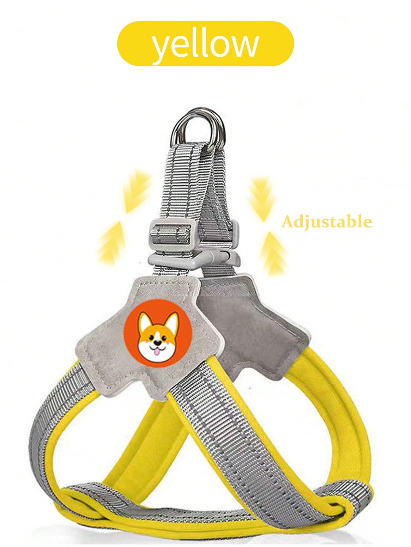Multicolor nylon breathable mesh dog harness with Y-shaped design, dual D-rings, reflective strips, and Christmas pattern for outdoor walking and training.
