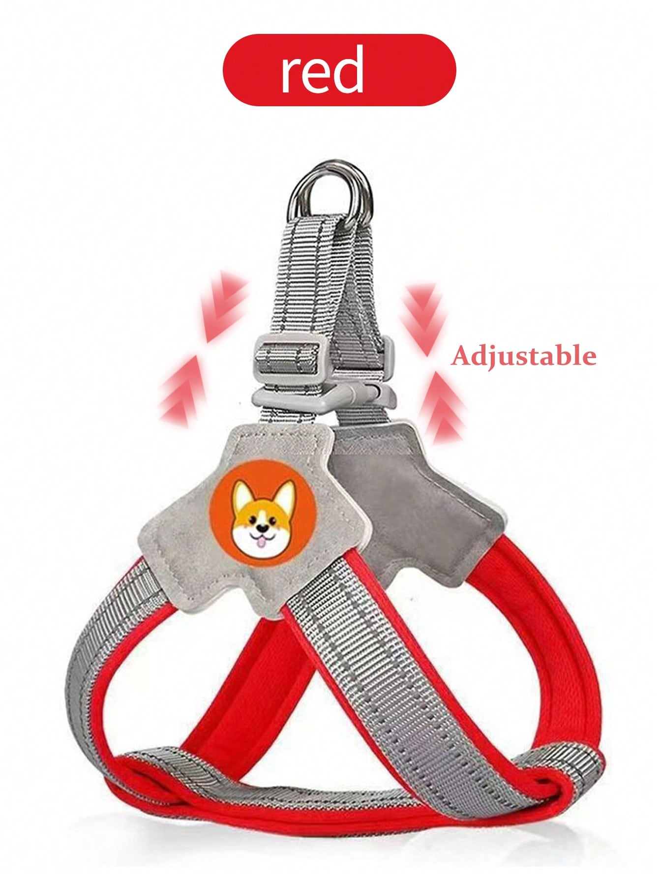 Multicolor nylon breathable mesh dog harness with Y-shaped design, dual D-rings, reflective strips, and Christmas pattern for outdoor walking and training.