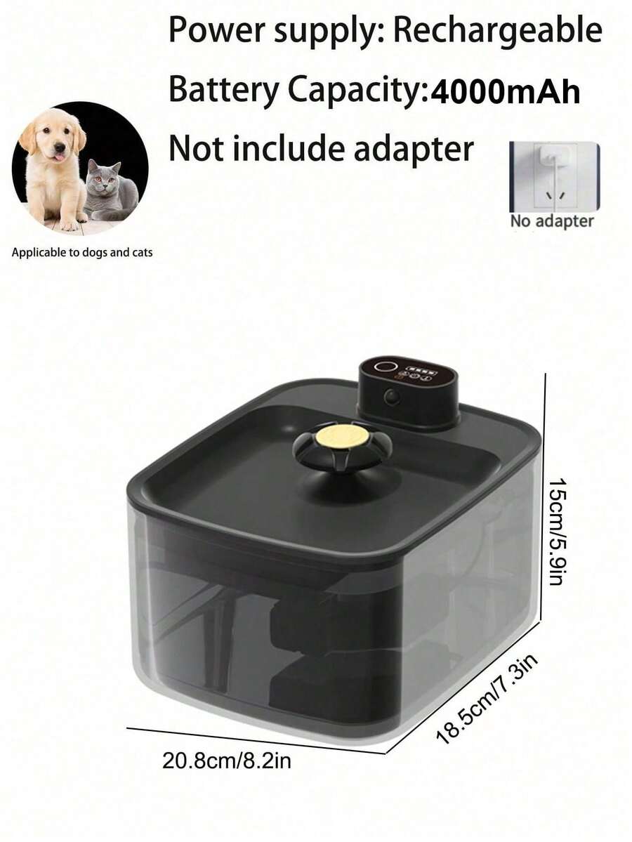 Wireless automatic cat water fountain with motion sensor dispenser, 2.6L capacity, rechargeable battery powered in multicolor ABS material.