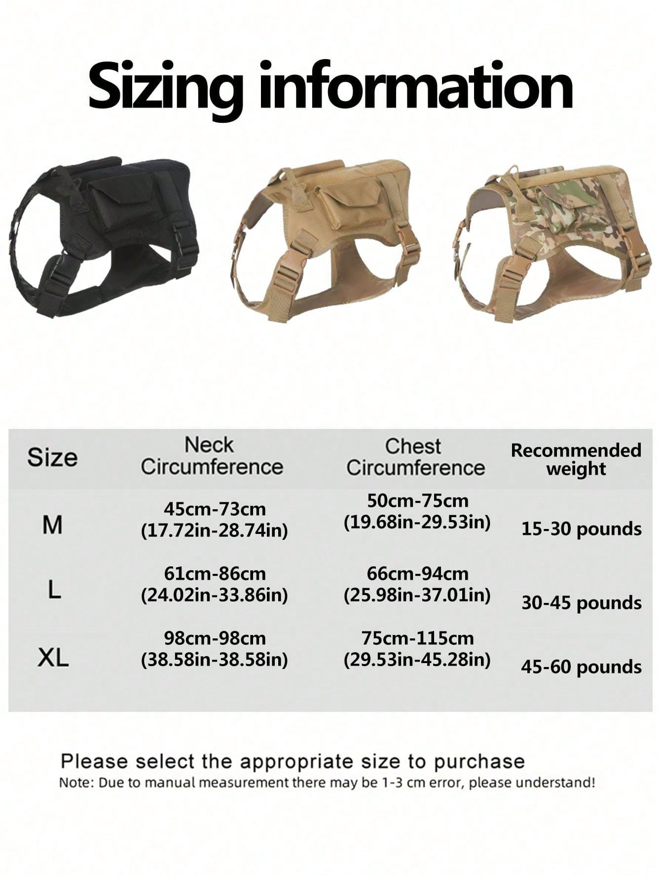 Camouflage tactical dog harness and leash set with pockets, adjustable collar and chest girth for small and medium dogs