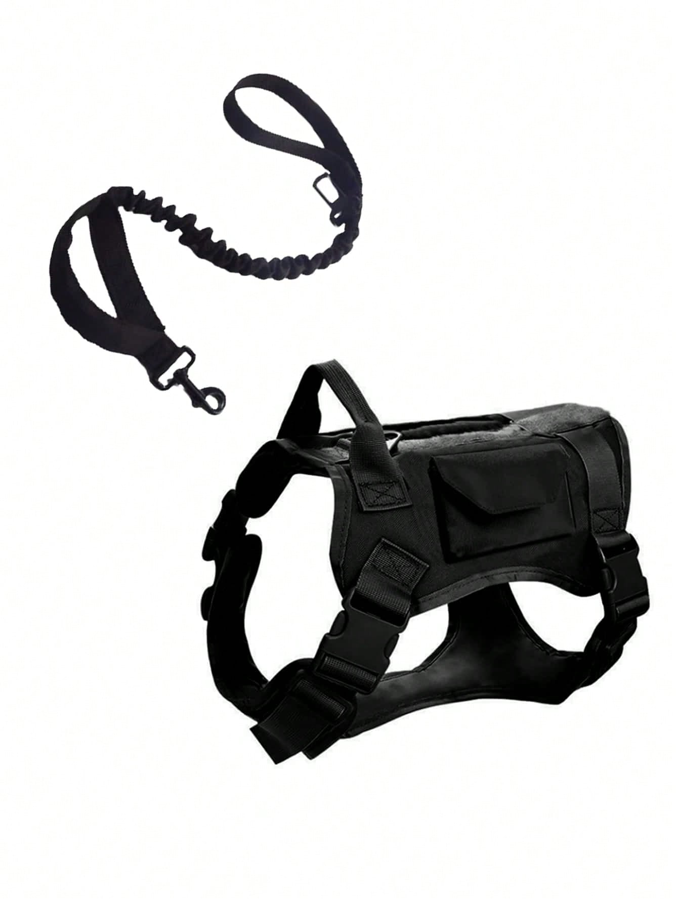 Camouflage tactical dog harness and leash set with pockets, adjustable collar and chest girth for small and medium dogs