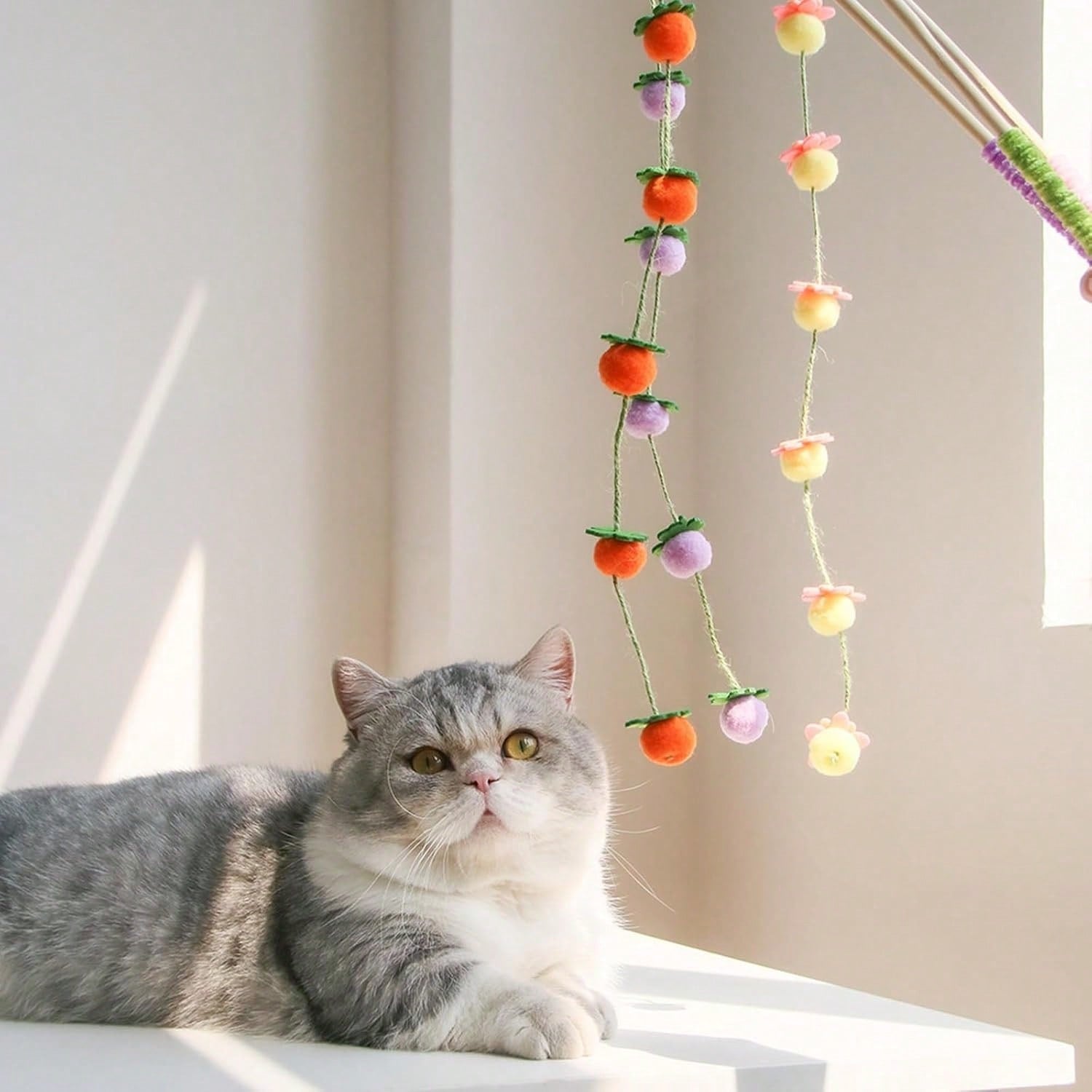 2pcs/Set Colorful Cat Teaser Wands With Bells, Interactive Cat Toys For Exercise And Entertainment, Plush Ball Cat Supplies