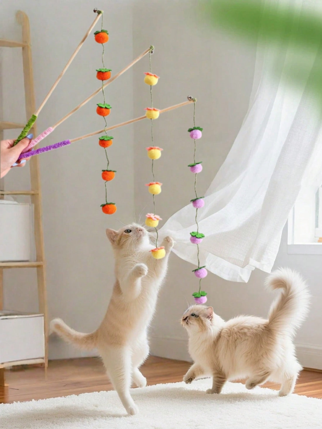 2pcs/Set Colorful Cat Teaser Wands With Bells, Interactive Cat Toys For Exercise And Entertainment, Plush Ball Cat Supplies