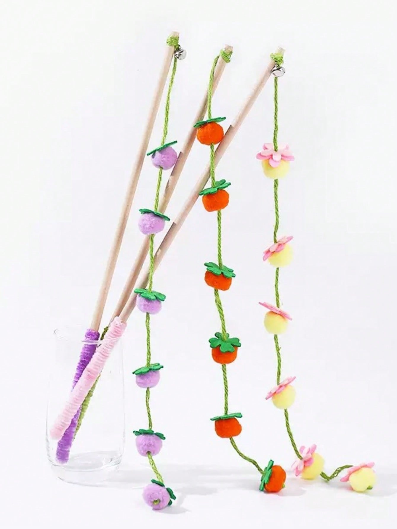 2pcs/Set Colorful Cat Teaser Wands With Bells, Interactive Cat Toys For Exercise And Entertainment, Plush Ball Cat Supplies