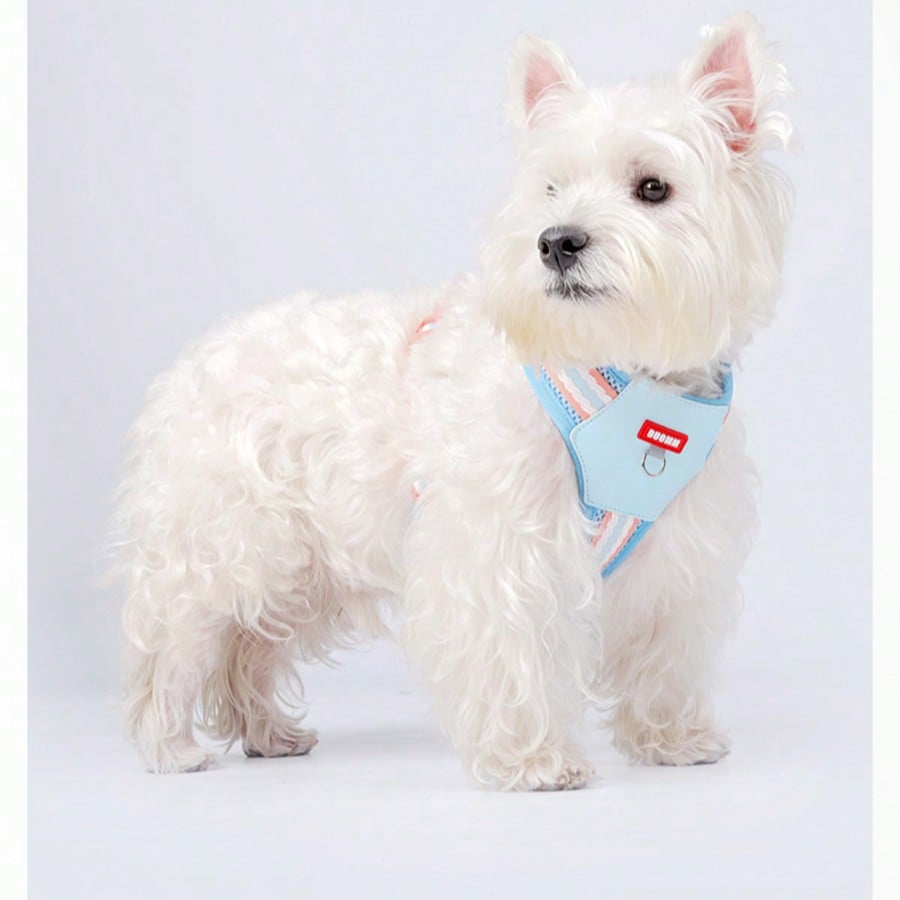 Multicolor reflective vest-style dog harness with padded adjustable straps and front and back leash attachment points for cats and dogs