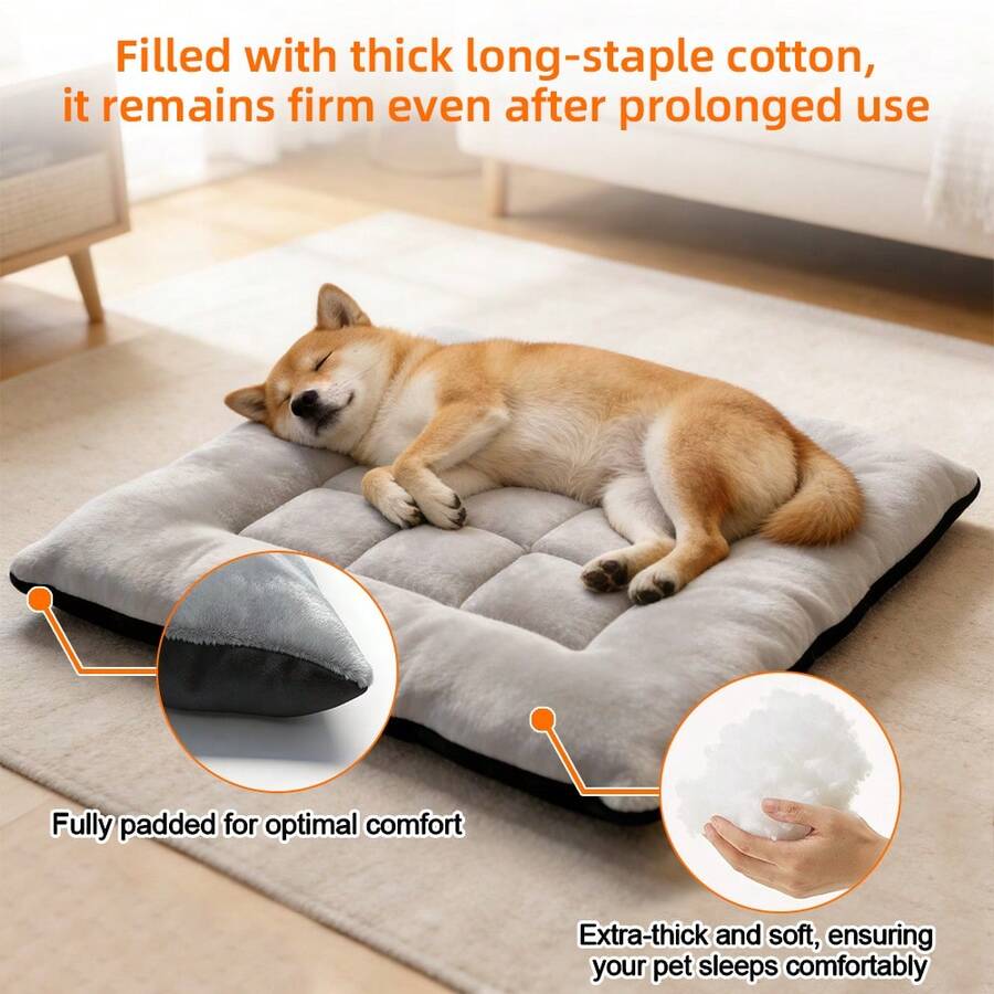 Black colorblock plaid flannel plush pet crate mat cushion with anti-slip bottom for dogs and cats