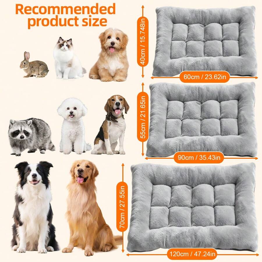 Black colorblock plaid flannel plush pet crate mat cushion with anti-slip bottom for dogs and cats