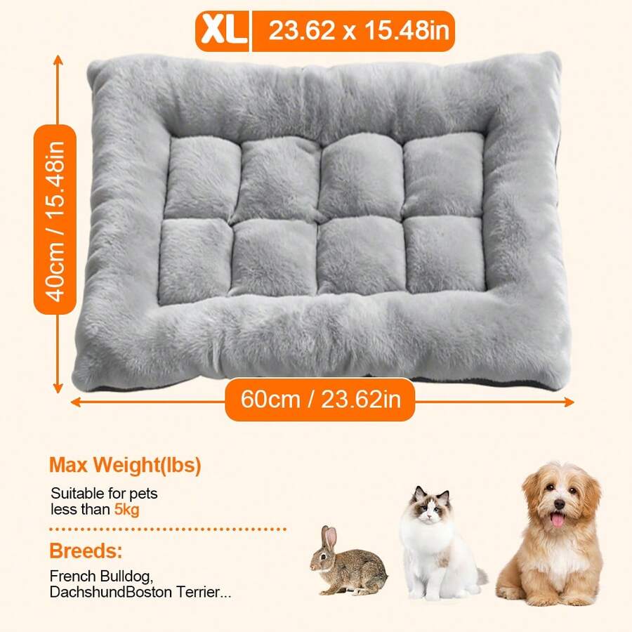 Black colorblock plaid flannel plush pet crate mat cushion with anti-slip bottom for dogs and cats