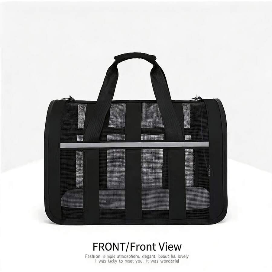 Orange foldable breathable mesh pet carrier backpack with geometric pattern for small animal travel