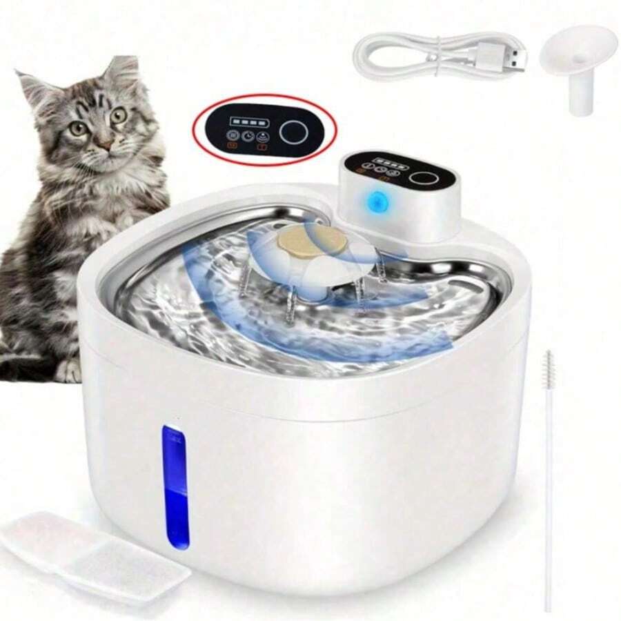 Multicolor 88oz 2.6L wireless automatic cat water fountain with motion sensor and rechargeable battery powered ABS structure.
