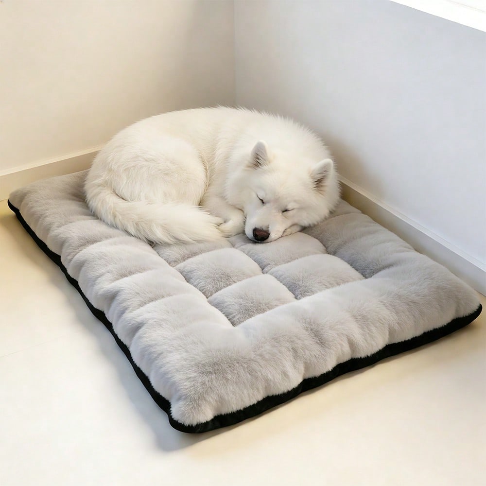 All-Season Orthopedic Pet Pad: Ultra-Thick Warm Plush & Breathable Polyester Core - Oversized Flat Mat Relieves Joint Pressure For Senior Dogs. Easy To Clean & Foldable, Fits Standard & XL Dog Crates.
