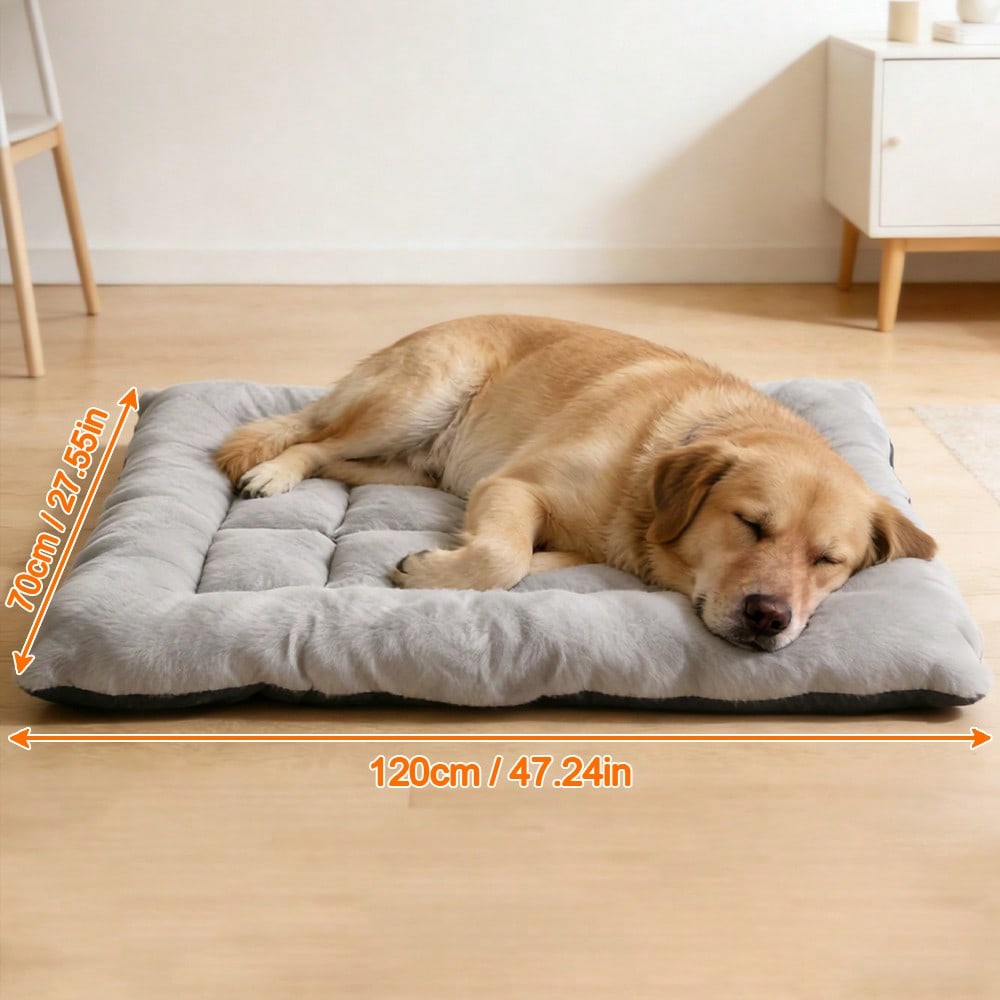 All-Season Orthopedic Pet Pad: Ultra-Thick Warm Plush & Breathable Polyester Core - Oversized Flat Mat Relieves Joint Pressure For Senior Dogs. Easy To Clean & Foldable, Fits Standard & XL Dog Crates.