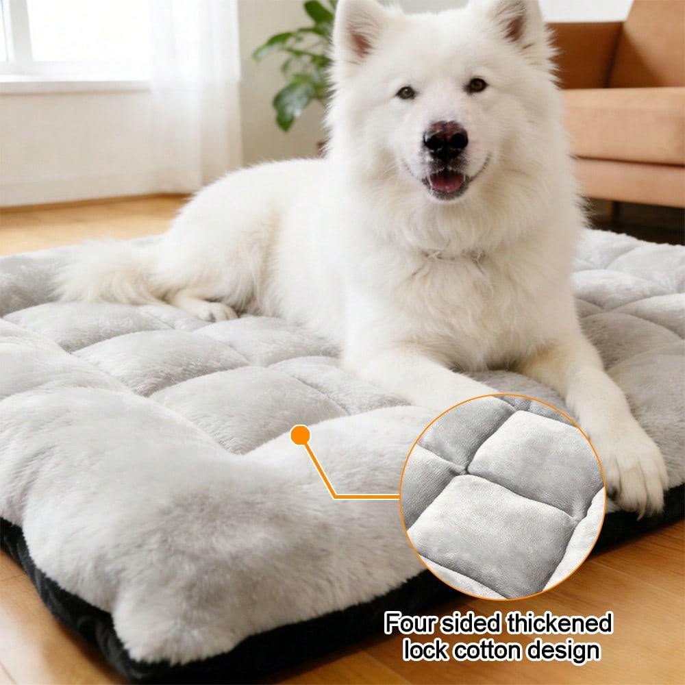 All-Season Orthopedic Pet Pad: Ultra-Thick Warm Plush & Breathable Polyester Core - Oversized Flat Mat Relieves Joint Pressure For Senior Dogs. Easy To Clean & Foldable, Fits Standard & XL Dog Crates.