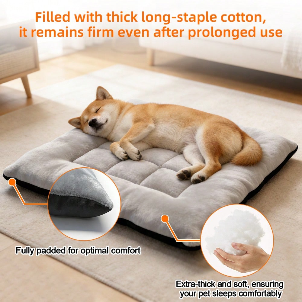 All-Season Orthopedic Pet Pad: Ultra-Thick Warm Plush & Breathable Polyester Core - Oversized Flat Mat Relieves Joint Pressure For Senior Dogs. Easy To Clean & Foldable, Fits Standard & XL Dog Crates.