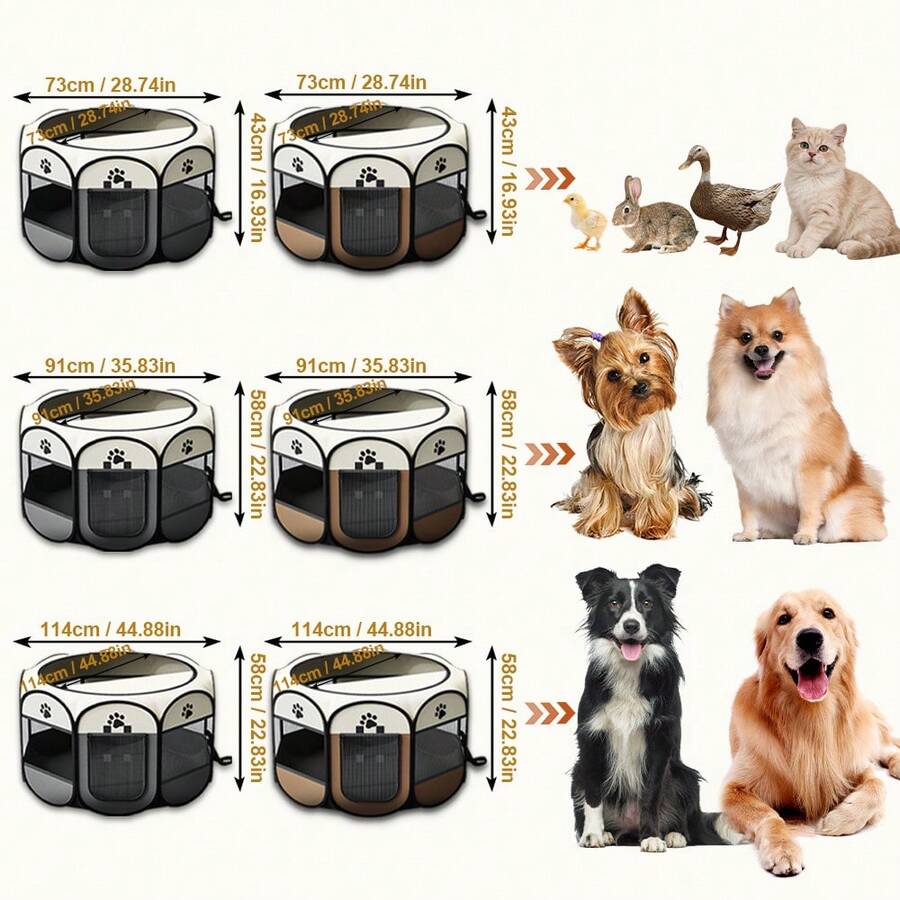 Grey octagonal pet playpen foldable portable enclosure for dogs and cats made of 100% polyester fabric.