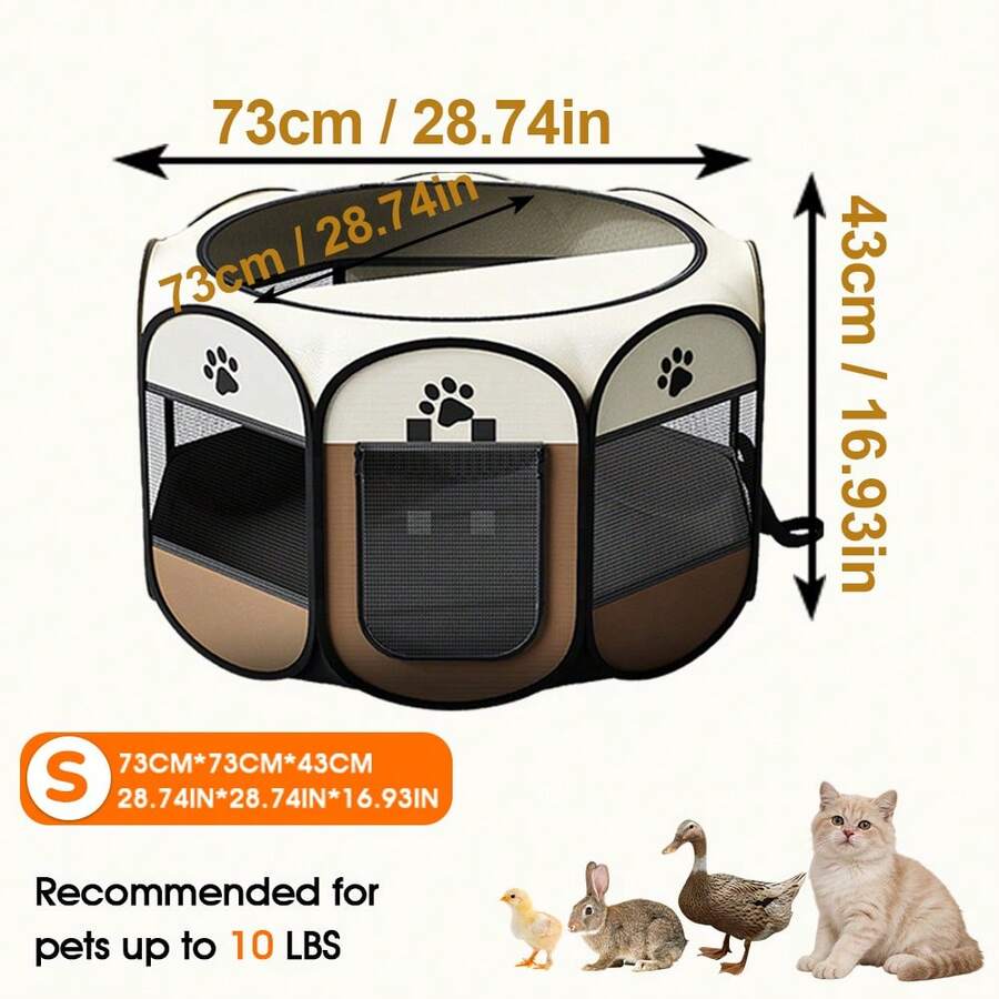 Grey octagonal pet playpen foldable portable enclosure for dogs and cats made of 100% polyester fabric.