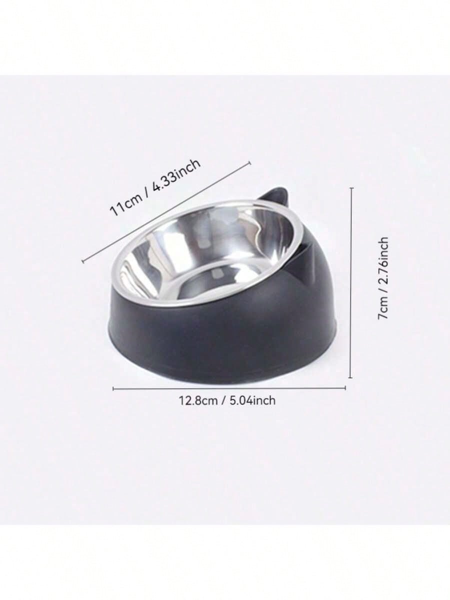 15° Detachable & Washable Cute Cat Design Stainless Steel Pet Cat Bowl With Tilted Neck Protection. Anti-Vomiting 15 Degree Inclined Cat Basin, Stable Base, Not Easy To Overturn, Pet Drinking Or Feeding Station, Cat Supplies, Cat Food Bowl, Cat Bowl Set