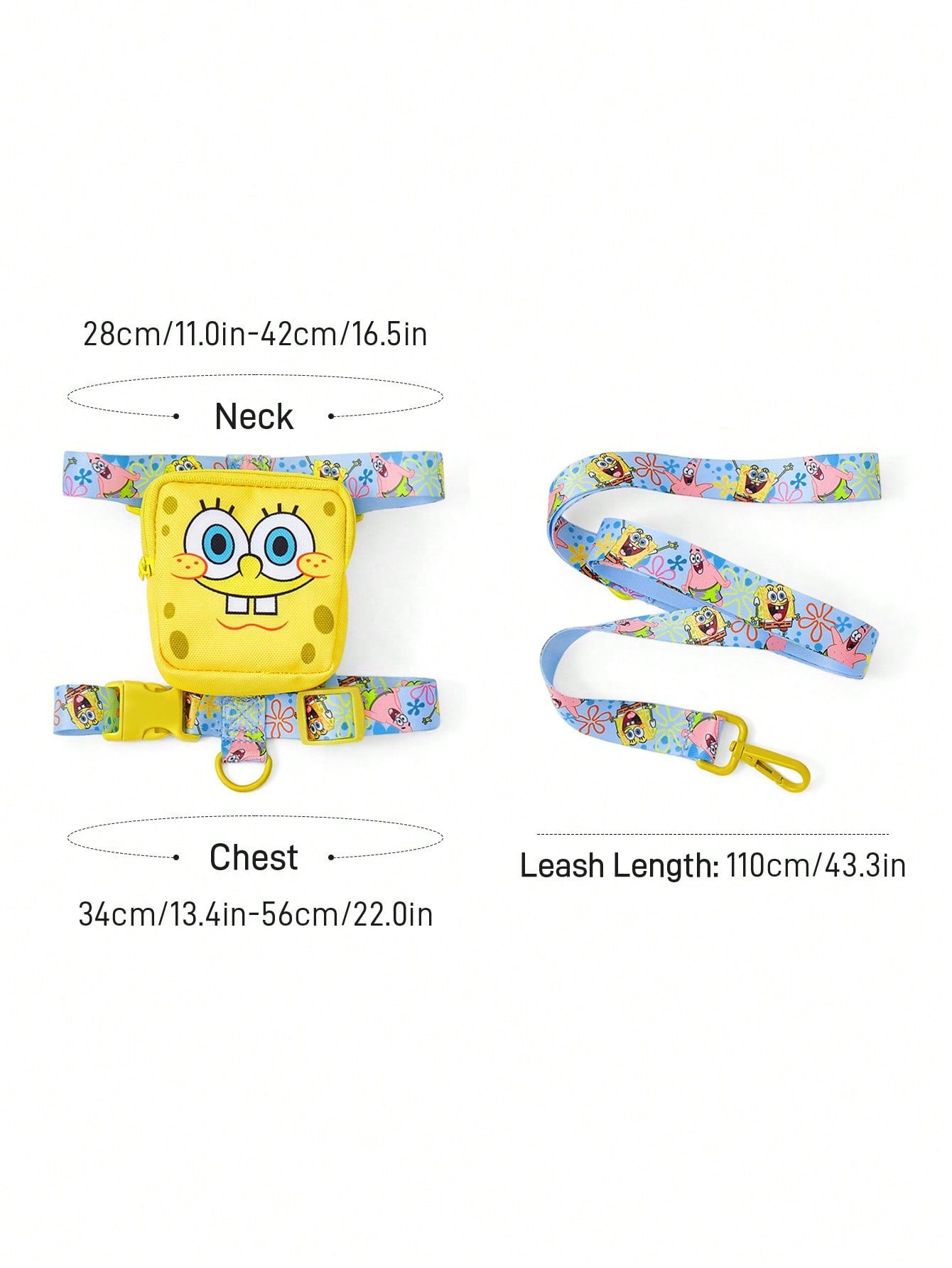 Multicolor cartoon pattern pet collar and leash set with adjustable polyester straps and portable storage bag for cats and dogs