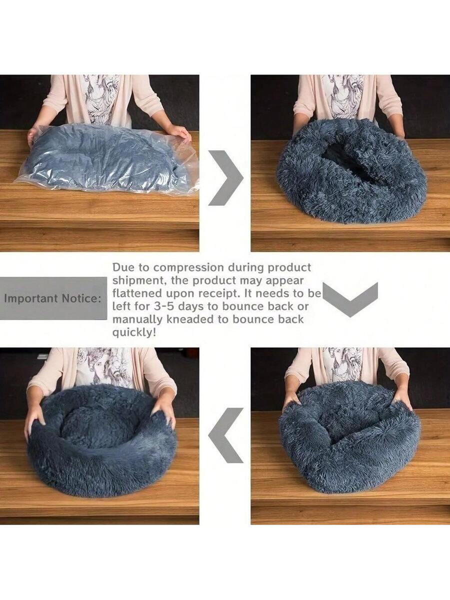 Pink plush round pet bed soft sleep cushion for cats and dogs filled with polypropylene fibers