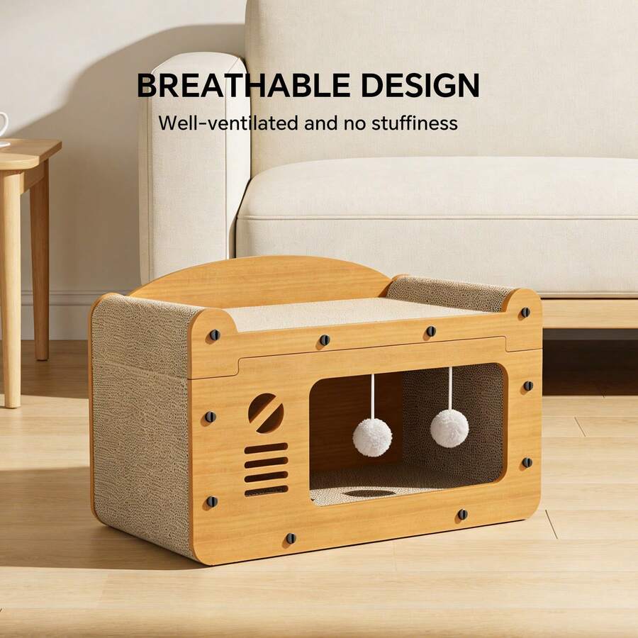Cardboard cat scratcher house and lounger bed measuring 56x30x30cm for cats and kittens to scratch and rest