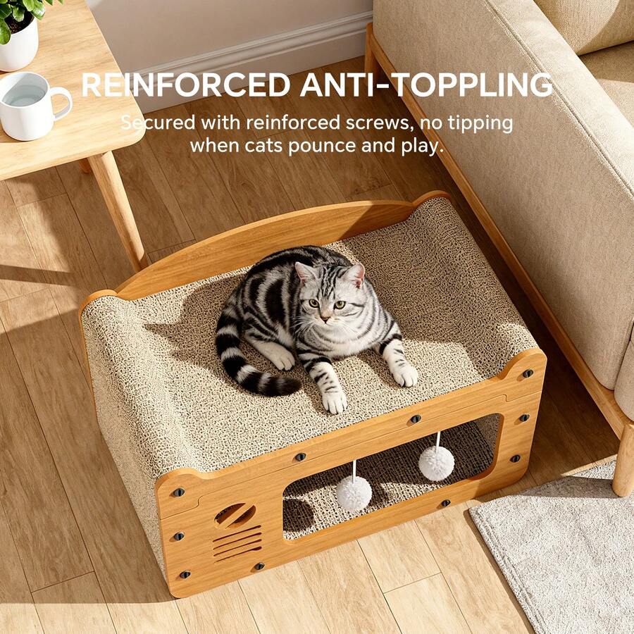 Cardboard cat scratcher house and lounger bed measuring 56x30x30cm for cats and kittens to scratch and rest