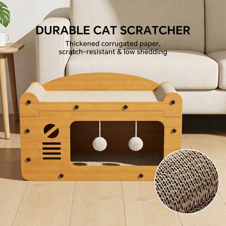 Cardboard cat scratcher house and lounger bed measuring 56x30x30cm for cats and kittens to scratch and rest