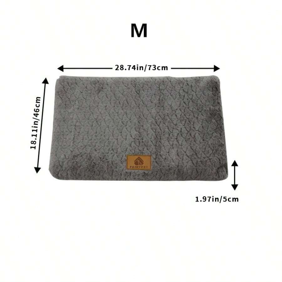 Grey washable dog bed mat with plush embossed fabric surface, egg-shaped polyurethane foam filling, and non-slip moisture-proof Oxford cloth bottom for dogs and cats.