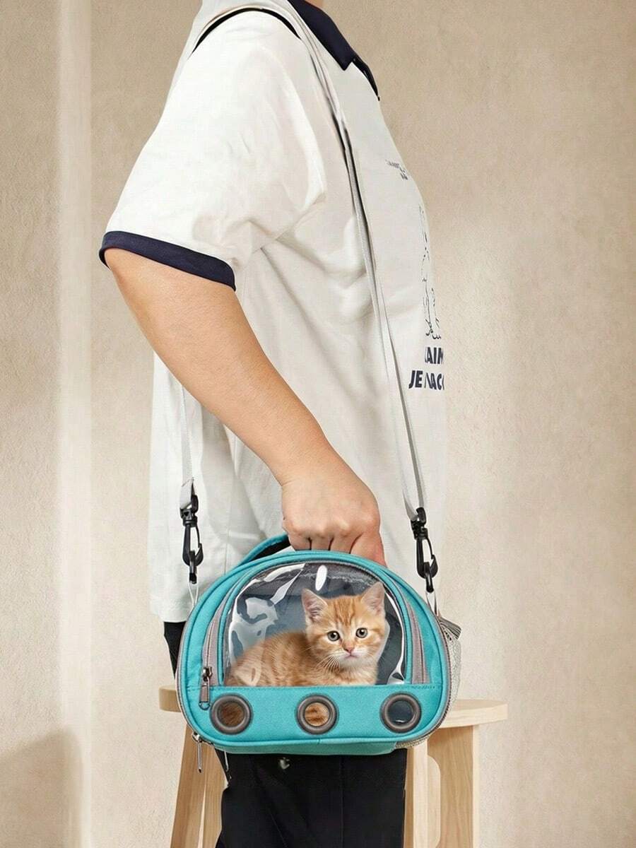 Multicolor portable pet carrier bag made of polyester oxford cloth for transporting small pets, cats, and dogs.