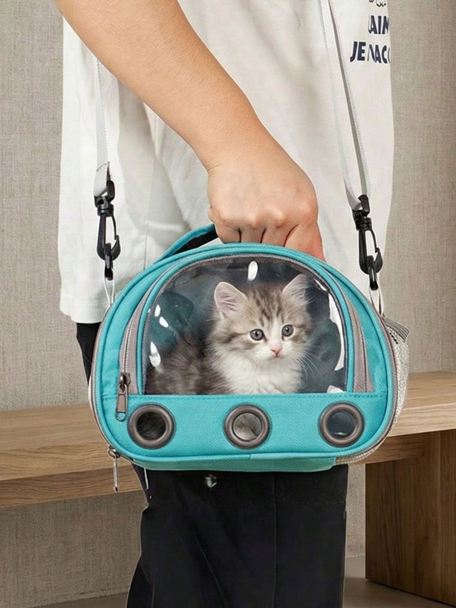 Multicolor portable pet carrier bag made of polyester oxford cloth for transporting small pets, cats, and dogs.