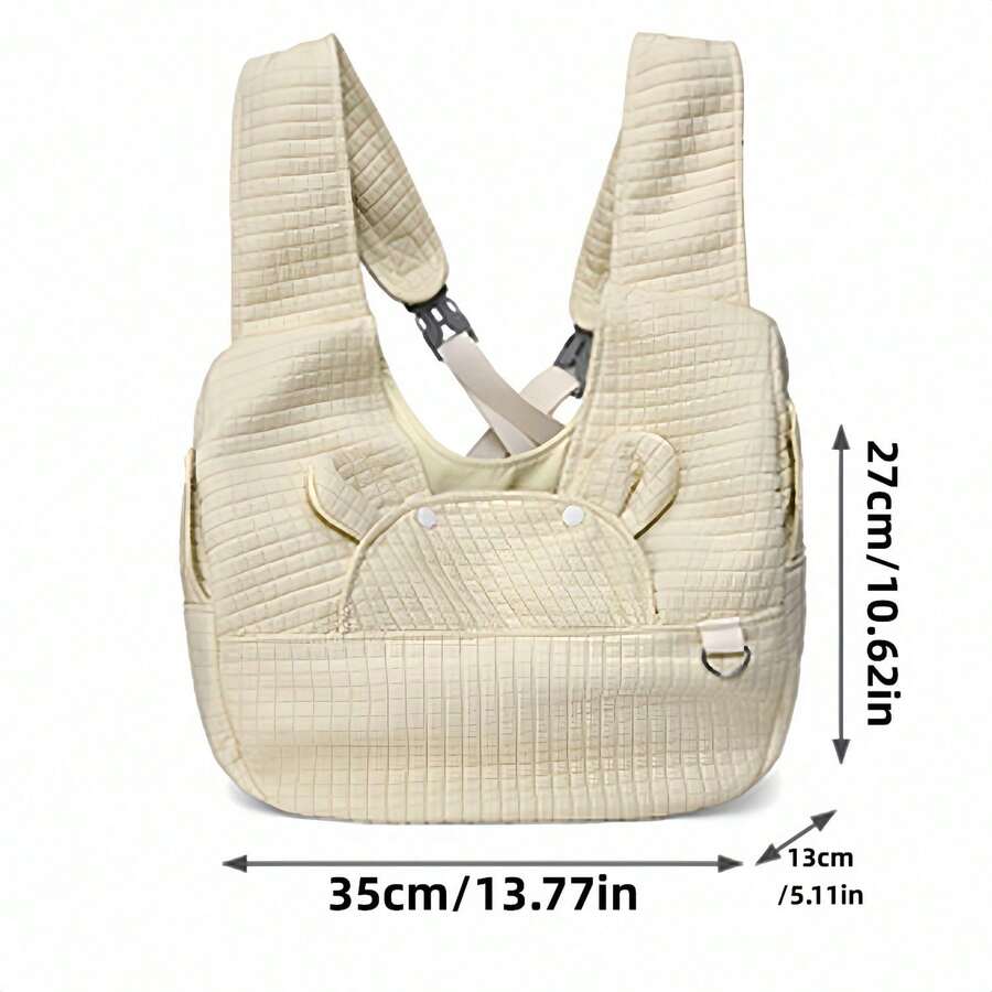 Multicolor adjustable front-facing pet carrier backpack with padded shoulder straps for small and medium dogs and cats.