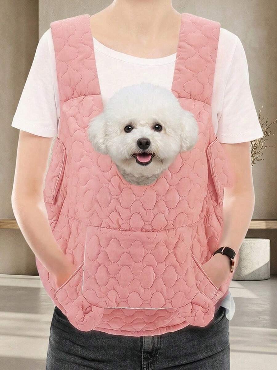 Multicolor adjustable front-facing pet carrier backpack with padded shoulder straps for small and medium dogs and cats.