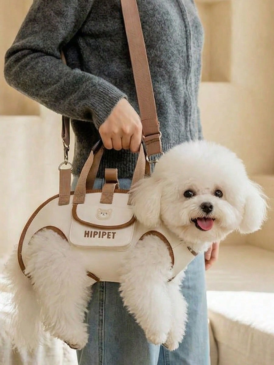 White breathable dog backpack carrier with adjustable shoulder straps for carrying small dogs and cats.