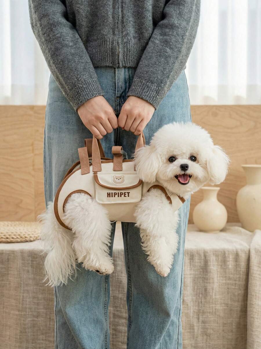White breathable dog backpack carrier with adjustable shoulder straps for carrying small dogs and cats.