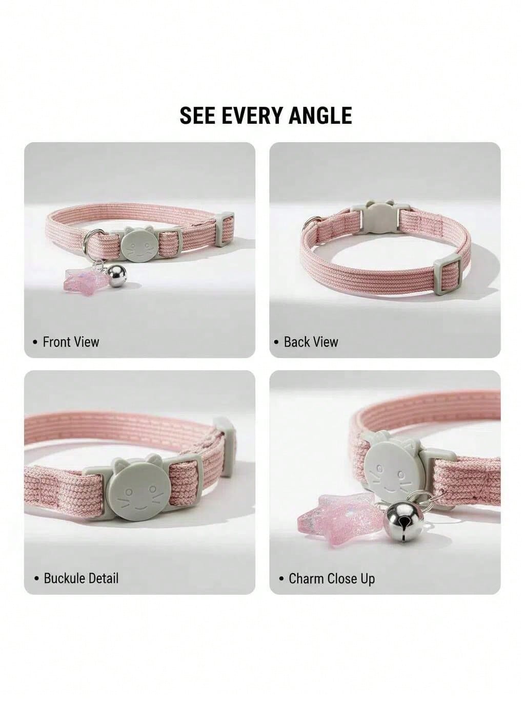 Multicolor adjustable polyester cat collar with detachable safety buckle and star pendant for small, medium, and large cats