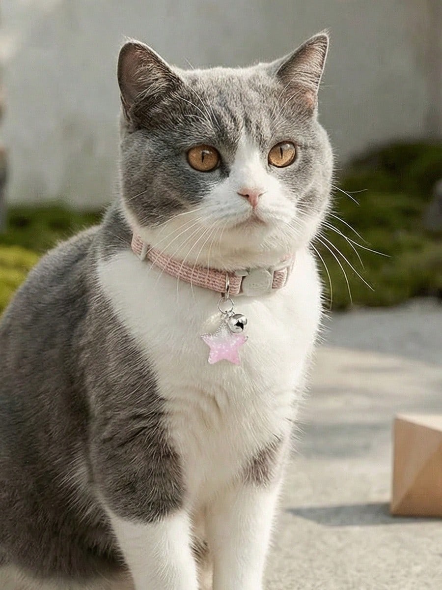 Multicolor adjustable polyester cat collar with detachable safety buckle and star pendant for small, medium, and large cats