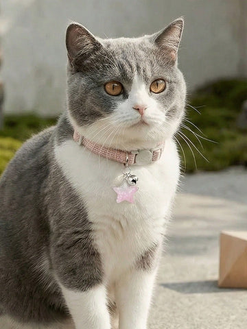 Multicolor adjustable polyester cat collar with detachable safety buckle and star pendant for small, medium, and large cats