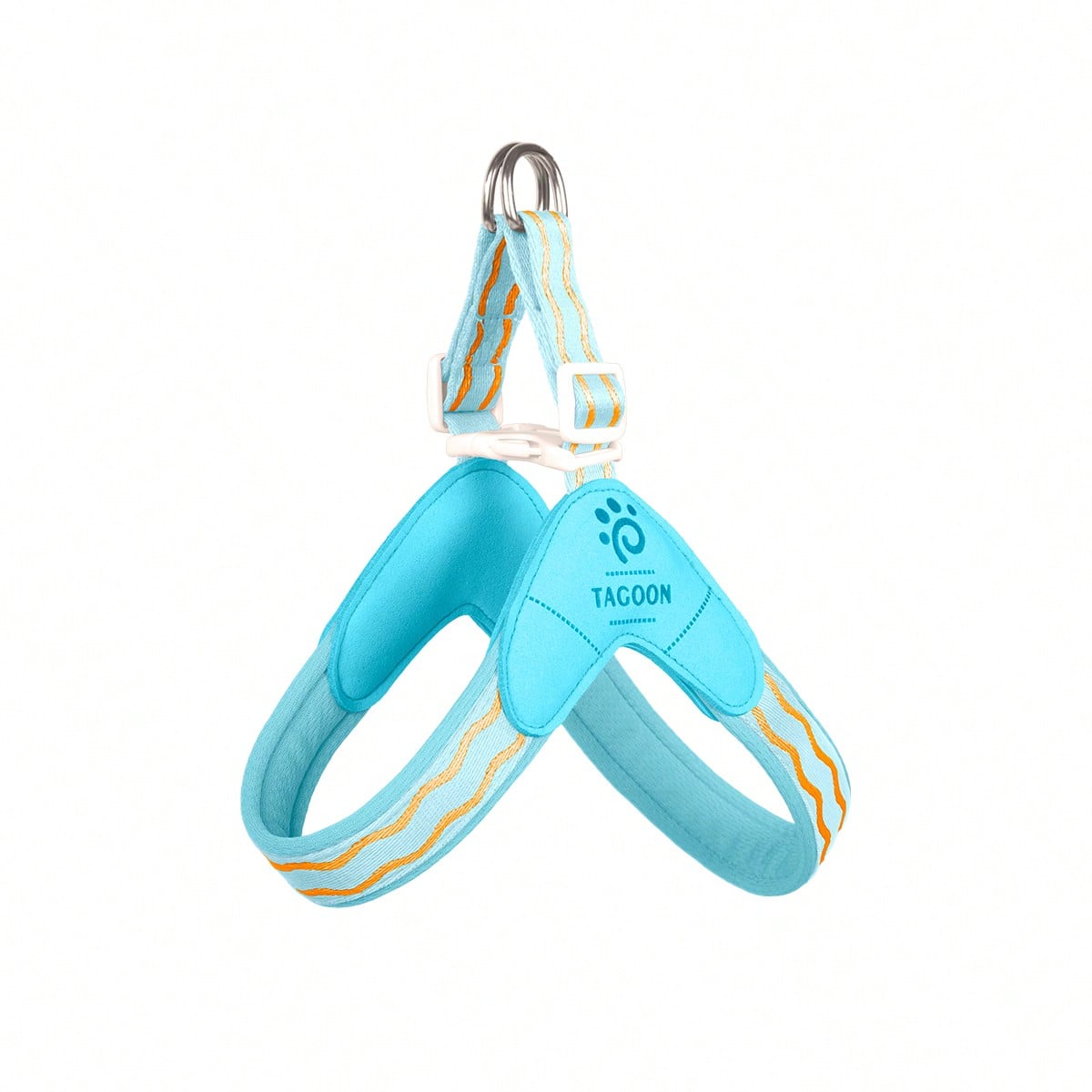 Multicolor adjustable backless vest harness for small and medium dogs or cats with soft lining, geometric graphic letter pattern, and leash clip for walking and training