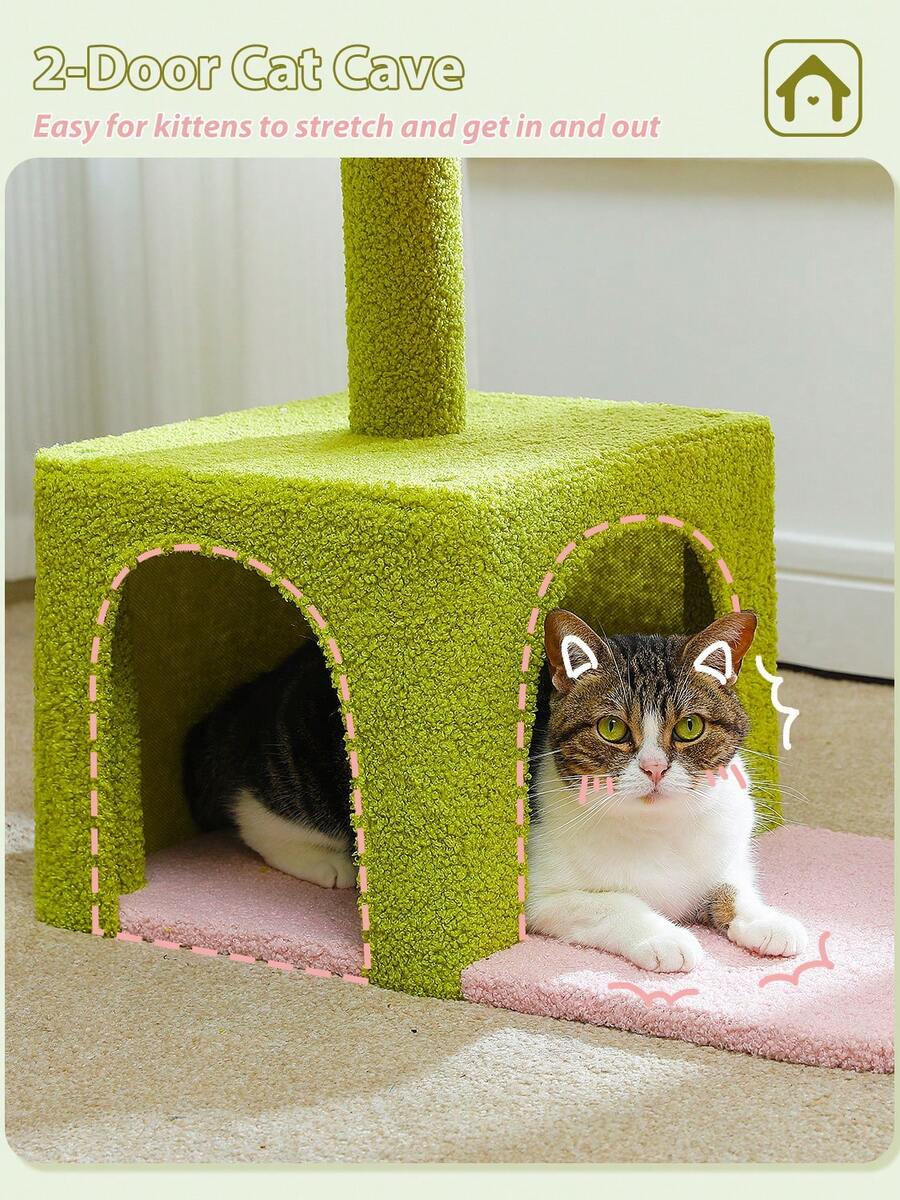 35-inch flower cat tree tower featuring a cozy metal frame hammock, spacious cat condo, and natural sisal scratching posts for indoor cats.