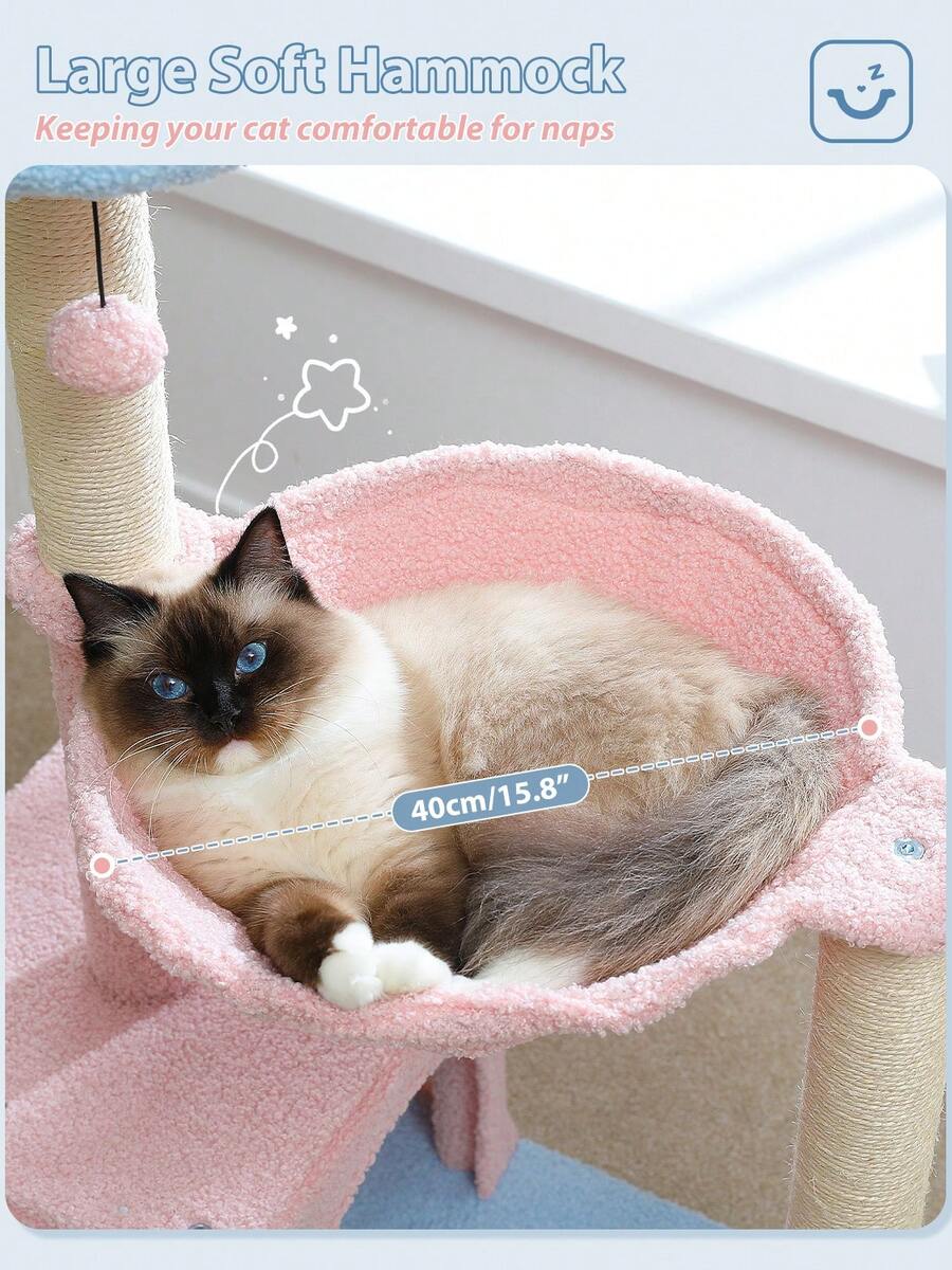 35-inch flower cat tree tower featuring a cozy metal frame hammock, spacious cat condo, and natural sisal scratching posts for indoor cats.