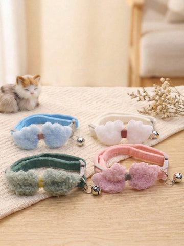 Multicolor adjustable soft plush pet collar with cute bell pendant for cats and small to medium dogs